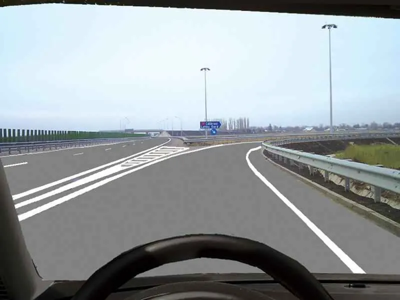 În această situație constatați că părăsiți autostrada în mod eronat. Cum procedați?