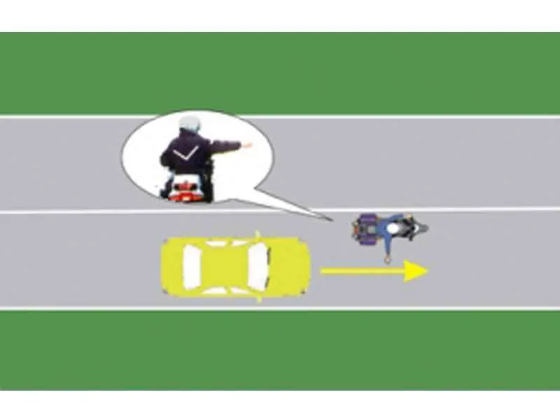 Cum trebuie să procedeze conducătorul auto la semnalul polițistului din imagine?