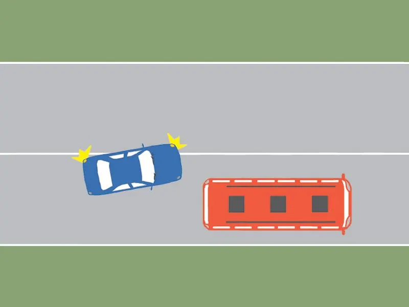 Autobuzul este staționat. Care dintre cei doi conducători procedează neregulamentar?